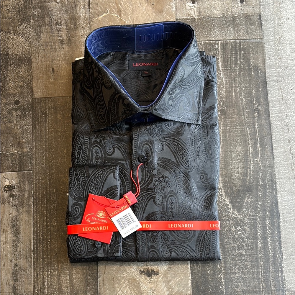 Leonardi new with tags, black paisley button down